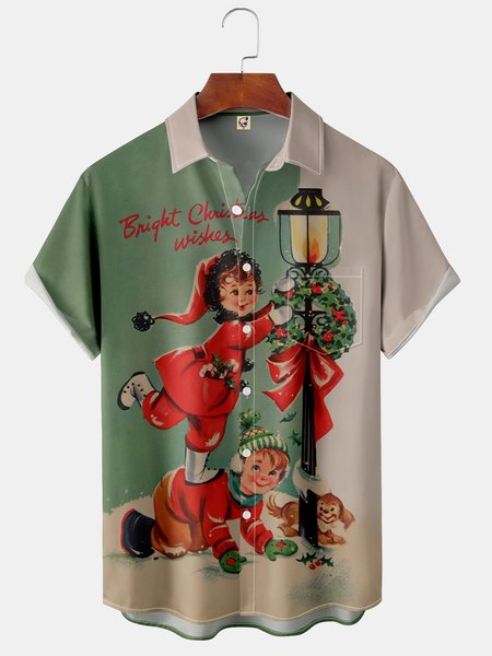 

Men's Casual Short Sleeve Hawaiian Shirt with Chest Pocket, Green, Short Sleeve Shirts