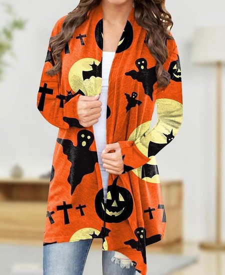 

Women Casual Autumn Halloween Polyester Daily Wrap H-Line Regular Regular Size Other Coat, Orange, Cardigans