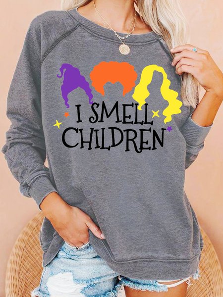 

Womens I Smell Children Halloween Witch Crew Neck Sweatshirts, Gray, Hoodies&Sweatshirts