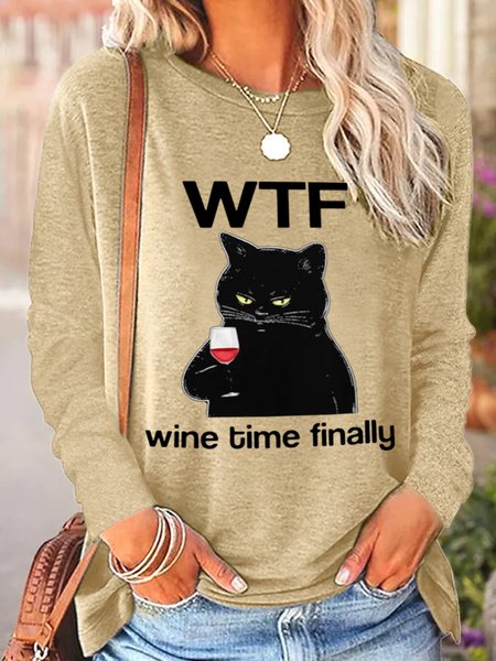 

Lilicloth X Kelly WTF Wine Time Finally Women's Long Sleeve T-Shirt, Khaki, Long sleeves