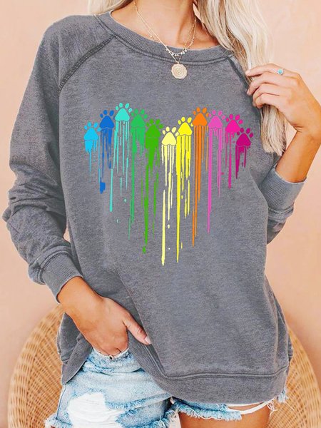 

Womens Dog Paw Art Print Casual Sweatshirt, Gray, Hoodies&Sweatshirts