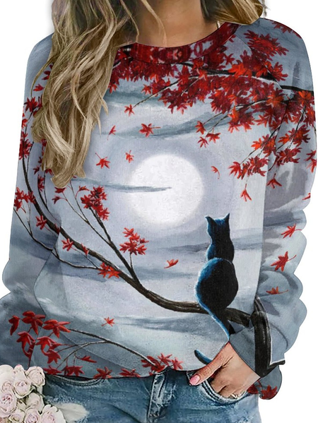 

Womens Black Cat in Silvery Moonlight Casual Sweatshirt, As picture, Hoodies&Sweatshirts