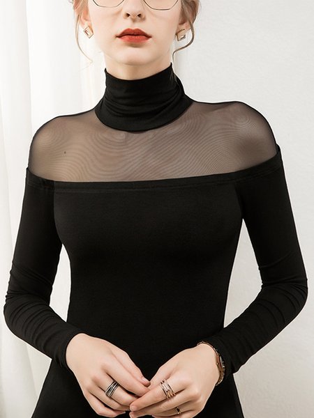 

Simple Plain Long Sleeve T-Shirt, Black, Tees