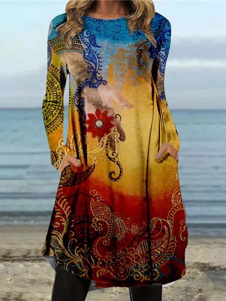 

Crew Neck Casual Regular Fit Dress, Multicolor, Dresses