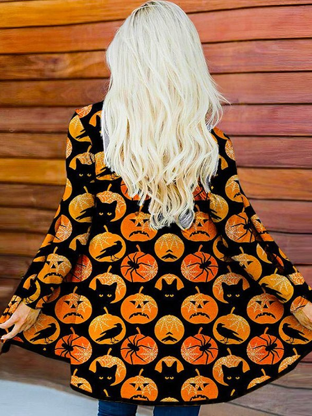 

Women Casual Autumn Halloween Polyester Halloween Long sleeve Wrap H-Line Regular Size Other Coat, Orange, Cardigans