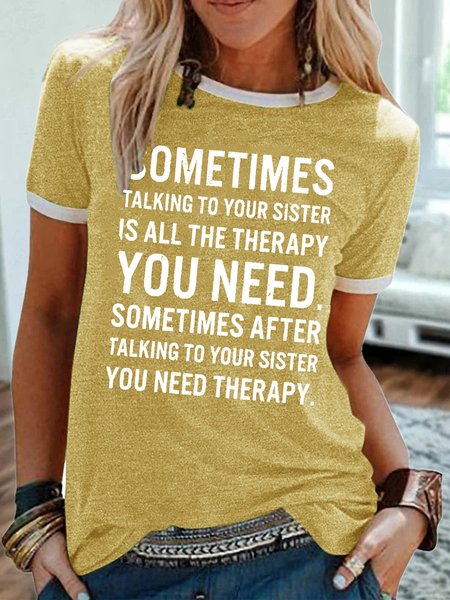 

Womens Funny Sister Saying Crew Neck Letters T-Shirt, Yellow, T-shirts