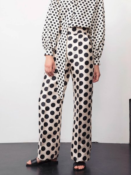 

Women Polka Dots Autumn Elegant Polyester High Waist No Elasticity Regular Fit Long Regular Size Fashion Pants, White, Pants