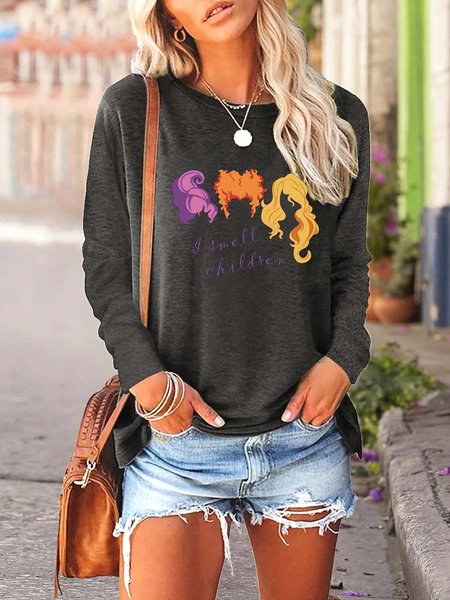 

Women Halloween Witch Smell Children Loose Tops, Gray, Long sleeves