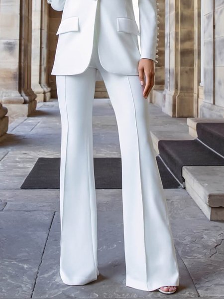 

High Waist White Long Urban Plain Fashion Pants, Pants