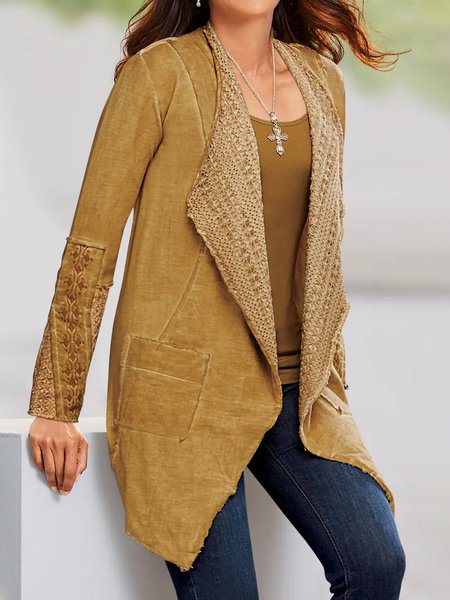 

Loose Casual Shawl Collar Geometric Coat, Khaki, Blazers