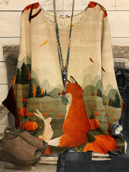 

JFN Crew Neck Casual Animal Autumn Loose Three Quarter Top, Multicolor, Shirts & Blouses