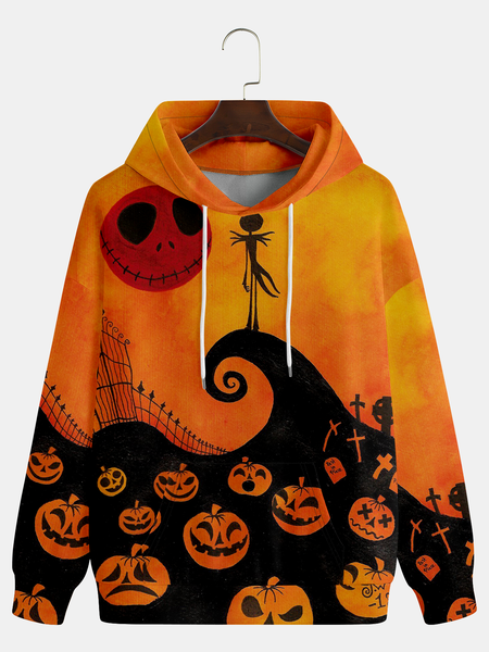 

Men's Black Halloween Print Fashion Hooded Long Sleeve Sweatshirt, Hoodies&Sweatshirts
