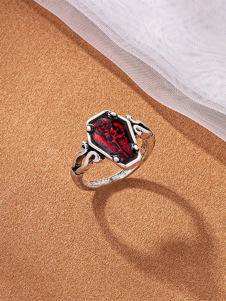 

Halloween Retro Punk Oil Drip Rose Ring, Red, Rings