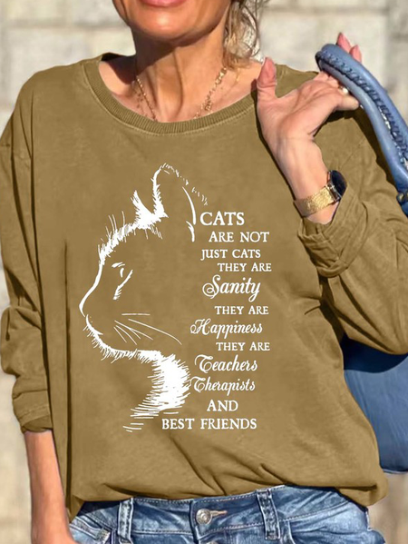

Women Cat Animal Light Letters Casual Sweatshirt, Khaki, Hoodies&Sweatshirts