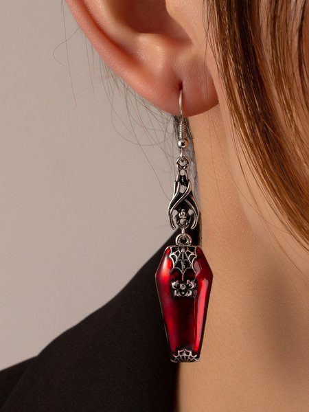 

Halloween Funny Spider Skull Bat Earrings Party Jewelry, Red, Earrings