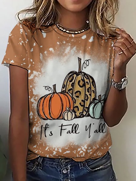

Womens Its Fall Yall Halloween Crew Neck T-Shirt, As picture, T-shirts