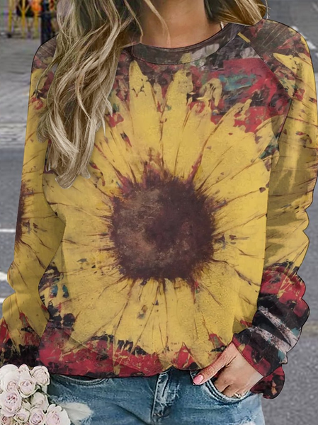 

Lilicloth X Kat8lyst Sunflower Crew Neck Women's Sweatshirt, As picture, Hoodies&Sweatshirts