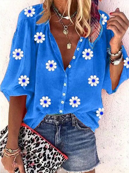 Loose Stand Collar Daisy Casual Blouse