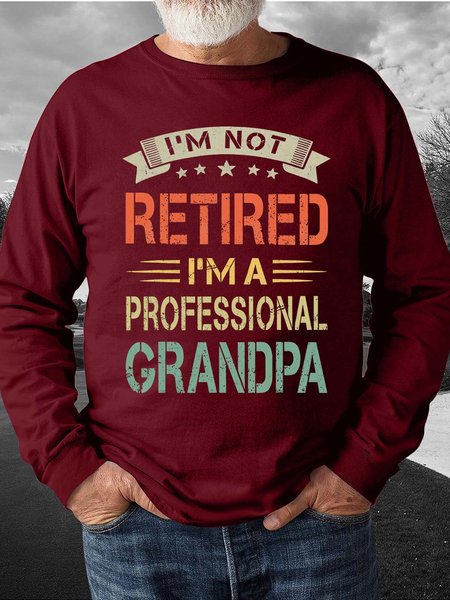 

Men Not Retired Professional Grandpa Regular Fit Text Letters Sweatshirt, Red, Hoodies&Sweatshirts