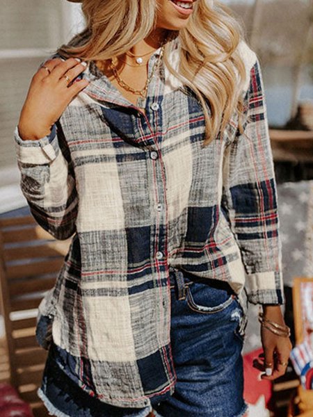 

Shirt Collar Casual Plaid Blouse Shirt, Multicolor, Blouses & Shirts