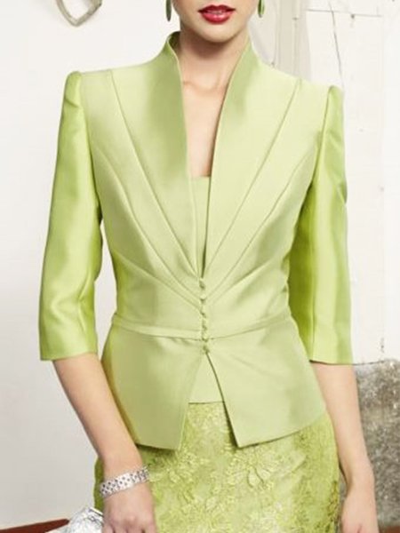 

Elegant V Neck Plain Three Quarter Blazer, Green, Blazers