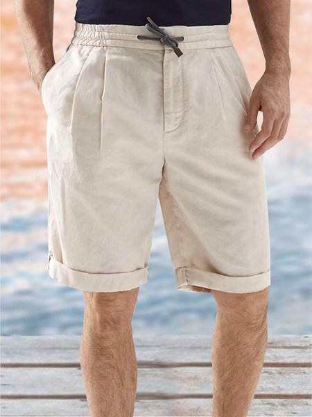 

Cotton And Linen Plain Casual Shorts, As picture, Men's shorts