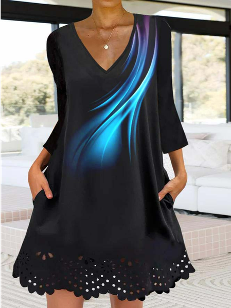 

Casual V Neck Dress, Black, Dresses