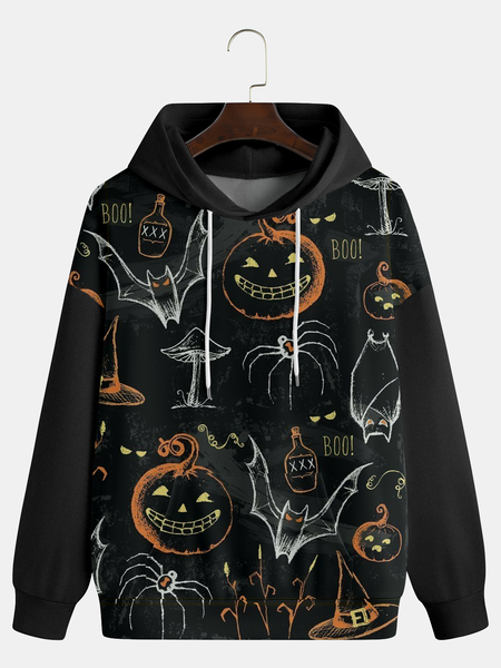 

Men's Black Halloween Print Fashion Hooded Long Sleeve Sweatshirt, Hoodies&Sweatshirts