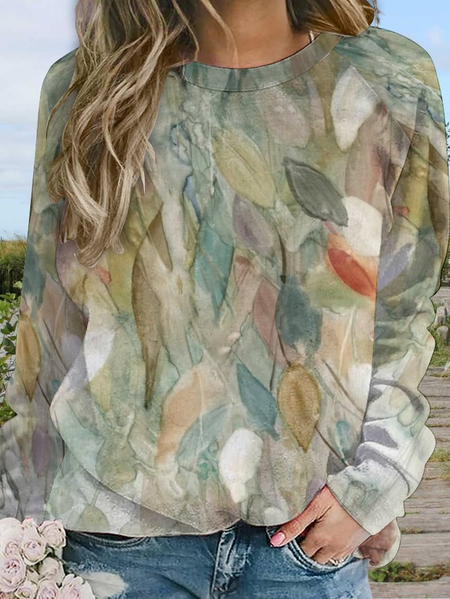 

Womens Art Print Casual Crew Neck Sweatshirt, As picture, Hoodies&Sweatshirts