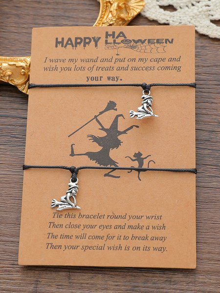 

2pcs Happy Halloween Witch Card Best Friends Multilayer Bracelet, As picture, Bracelets