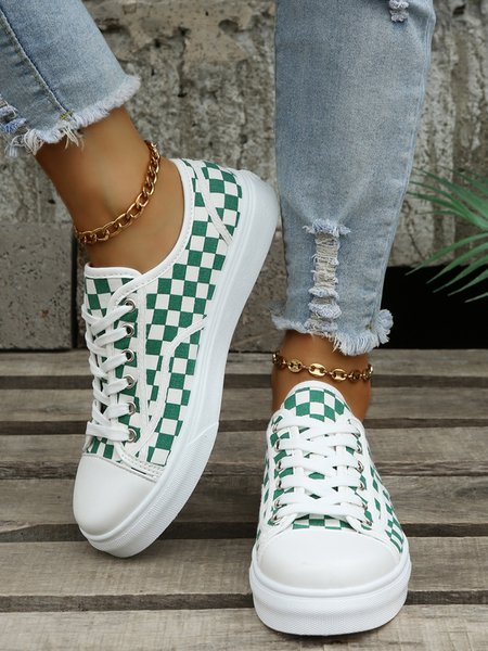

Black White Green White Checkerboard Plaid Graphic Canvas, Sneakers
