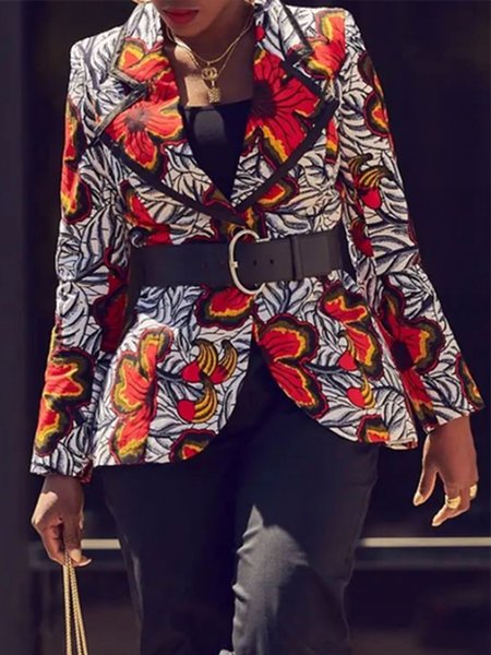 

Urban Floral Printed Long Sleeve Lapel Collar Blazer, As picture, Blazers