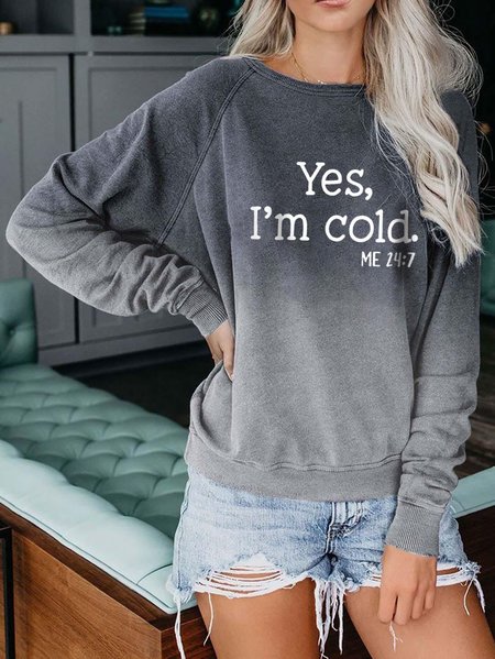 

Casual Ombre Autumn Loose Jersey Long sleeve Crew Neck Regular Regular Size Sweatshirt for Women, Gray, Hoodies & Sweatshirts