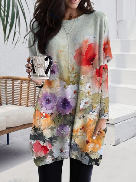 

Gradient floral pocket Casual Dress Plus Size, Multicolor, Dresses