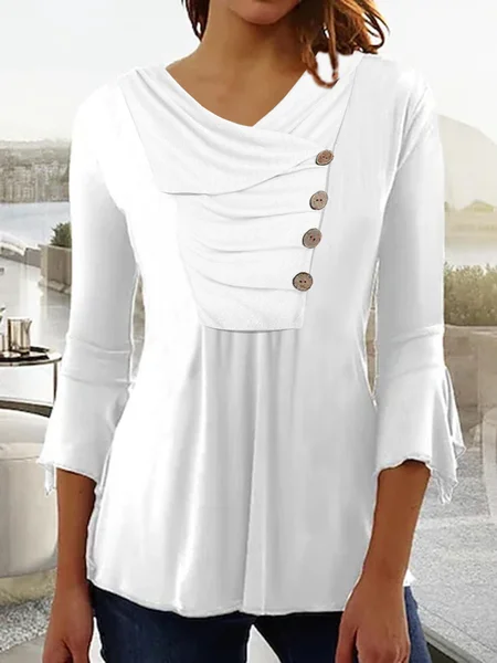 

Women Casual Plain Autumn Button Three Quarter Sleeve Tunic, White, Tunics