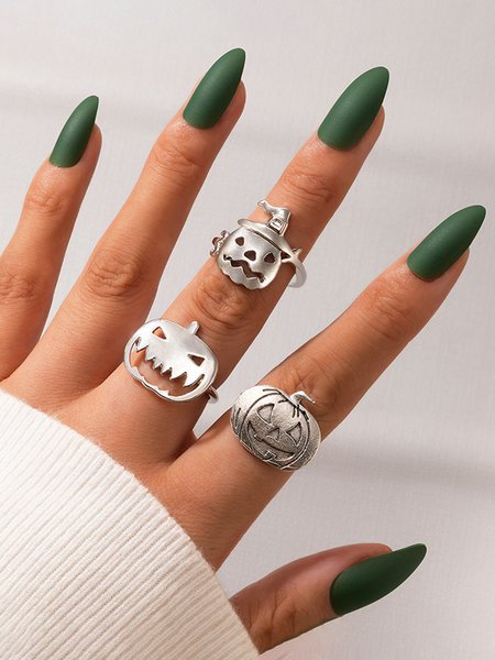 

3pcs Halloween Pumpkin Multilayer Ring Set Party Jewelry, Silver, Rings