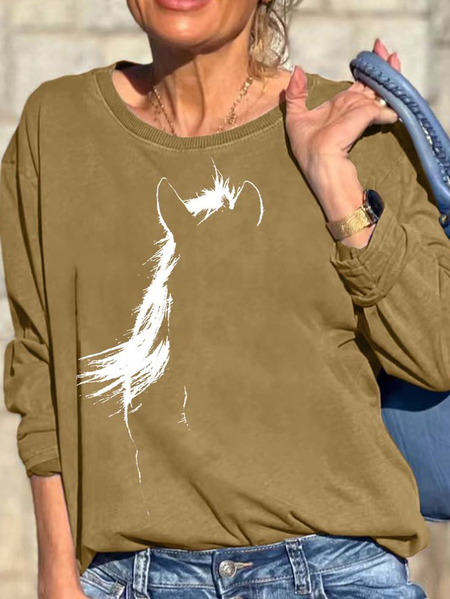 

Women Light Animal Pattern Loose Animal Sweatshirt, Khaki, Hoodies&Sweatshirts