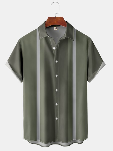 

Men's Striped Graphic Print Short Sleeve Shirt, Green, Short Sleeve Shirts