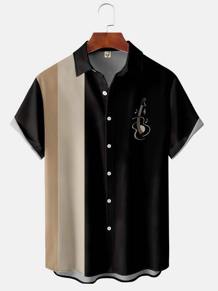 

Men's Music Elements Guitar Graphic Print Short Sleeve Shirt, Black, Short Sleeve Shirts
