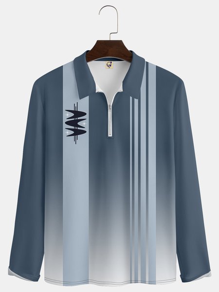 

Casual Art Collection Mid-Century Geometric Stripe Color Block Pattern Lapel Long Sleeve Polo Print Top, Deep blue, Long Sleeve T-shirts