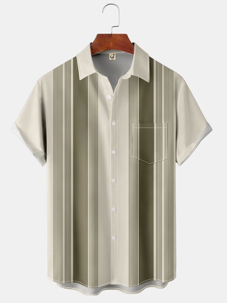 

Mens Classic Front Buttons Soft Breathable Chest Pocket Casual Bowling Shirt, Khaki, Short Sleeve Shirts