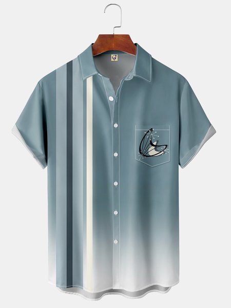 

Casual Art Collection Gradient Medieval Stripes Geometric Color Block Pattern Lapel Short Sleeve Shirt Print Top, Light blue, Short Sleeve Shirts