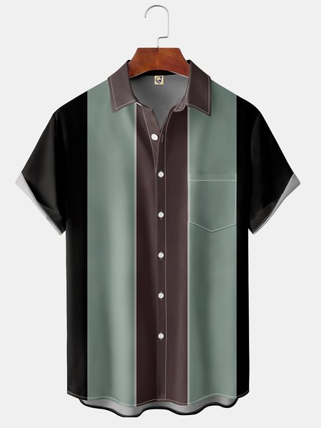 

Men's Bowling Print Short Sleeve Shirt, Black, Short Sleeve Shirts