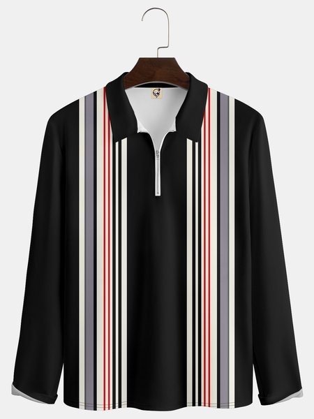

Casual Art Collection Geometric Stripes Color Block Pattern Lapel Long Sleeve Polo Print Top, Black, Long Sleeve T-shirts