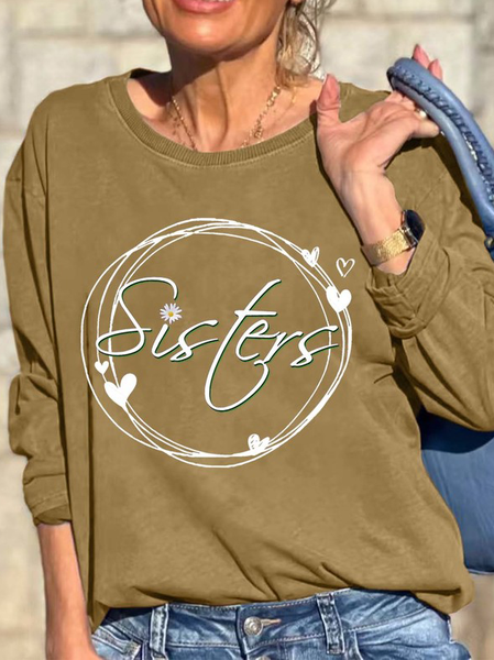 

Women Sisters Heart Floral Crew Neck Sweatshirts, Khaki, Hoodies&Sweatshirts