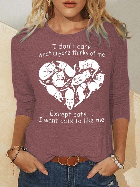 

Womens Cat Lover Long sleeve Crew Neck Top, Pink, Long sleeves
