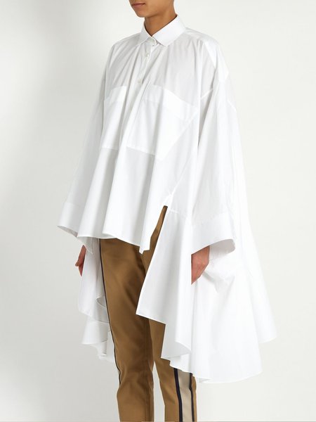 

Daily Simple Shirt Collar Loose Irregular Blouse, White, Blouses and Shirts