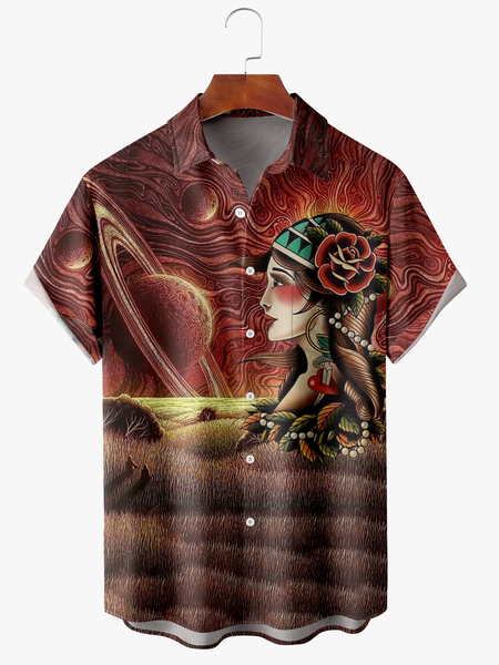 

Men's Art Print Anti-Wrinkle Moisture Wicking Fabric Fashion Hawaiian Lapel Short Sleeve Shirts, Red, Short Sleeve Shirts