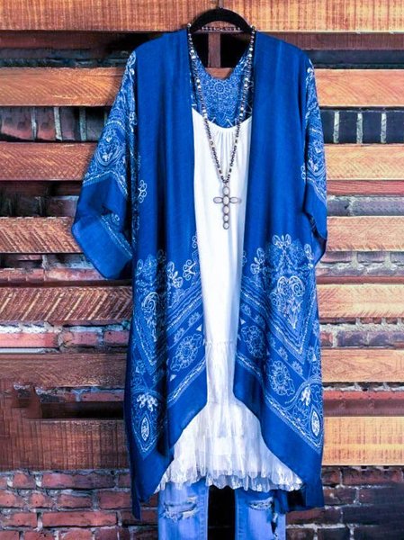 

Loose Ethnic Casual Other Coat, Blue, Cardigans