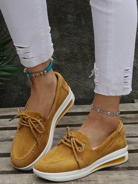 

Faux Suede Lace-up Shoes, Yellow, Flats